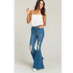 Show Me Your Mumu Berkeley High Waisted Ripped Distressed Bell Bottom Jeans 27